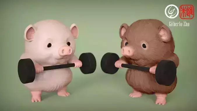Piggy lifting weights 3D print model