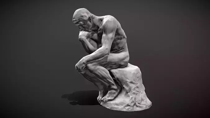 The Thinker in silver Low-poly 3D model