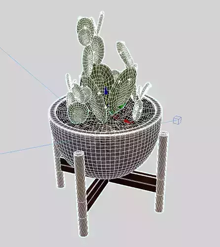 A wooden frame supports a flowerpot 3D model