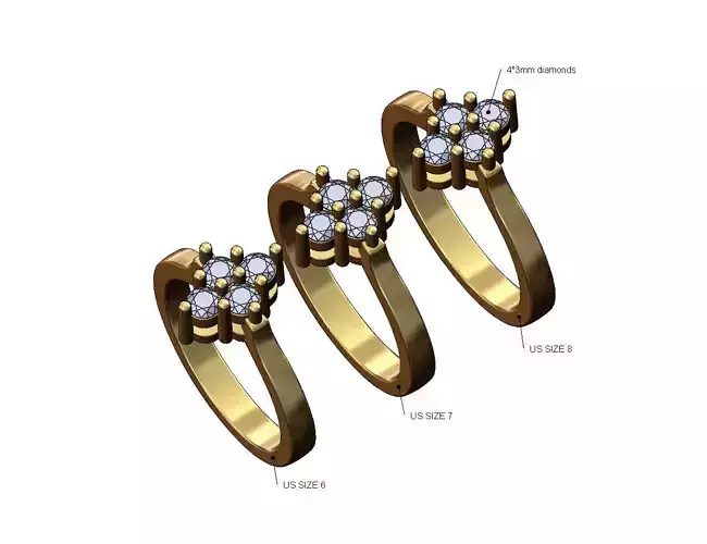 Pinched shank rhombus cluster diamond ring US sizes 6 7 8