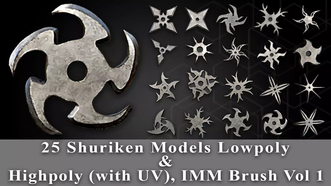 25 Shuriken Model Low and High poly with UV and IMM Brush V 1 Low-poly 3D model_0