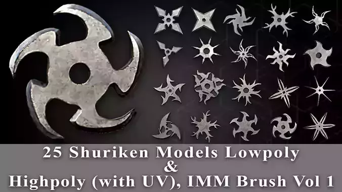 25 Shuriken Model  Low and High poly with UV and  IMM Brush V 1 Low-poly 3D model