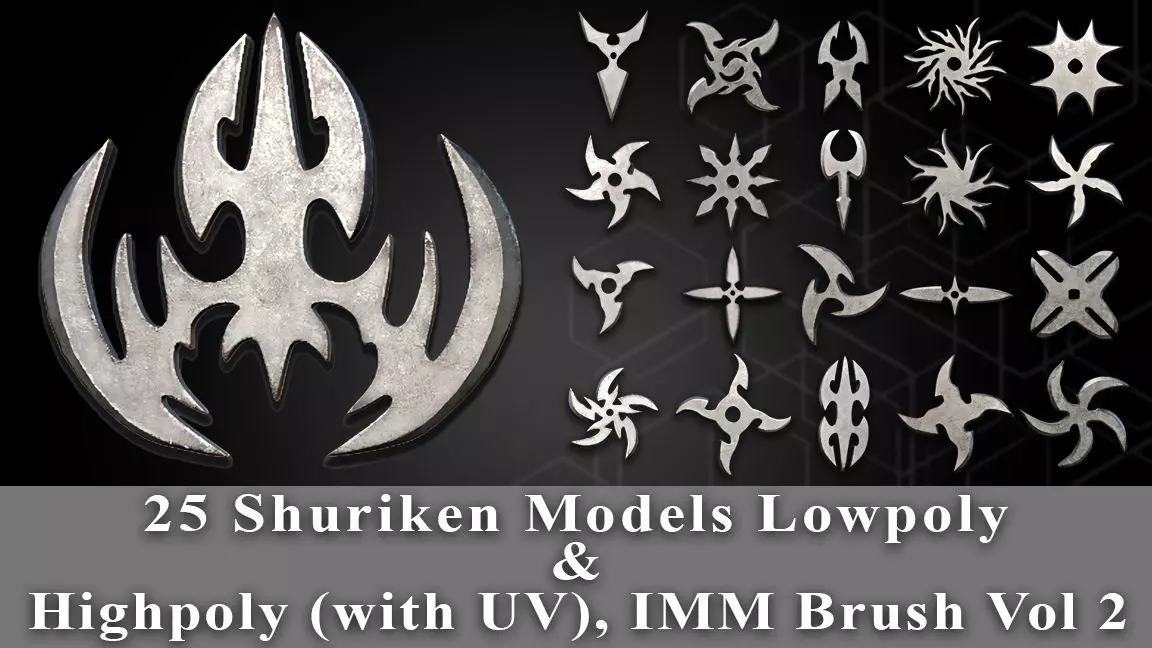 25 Shuriken Model Low and High poly with UV and IMM Brush V 2 Low-poly 3D model_0