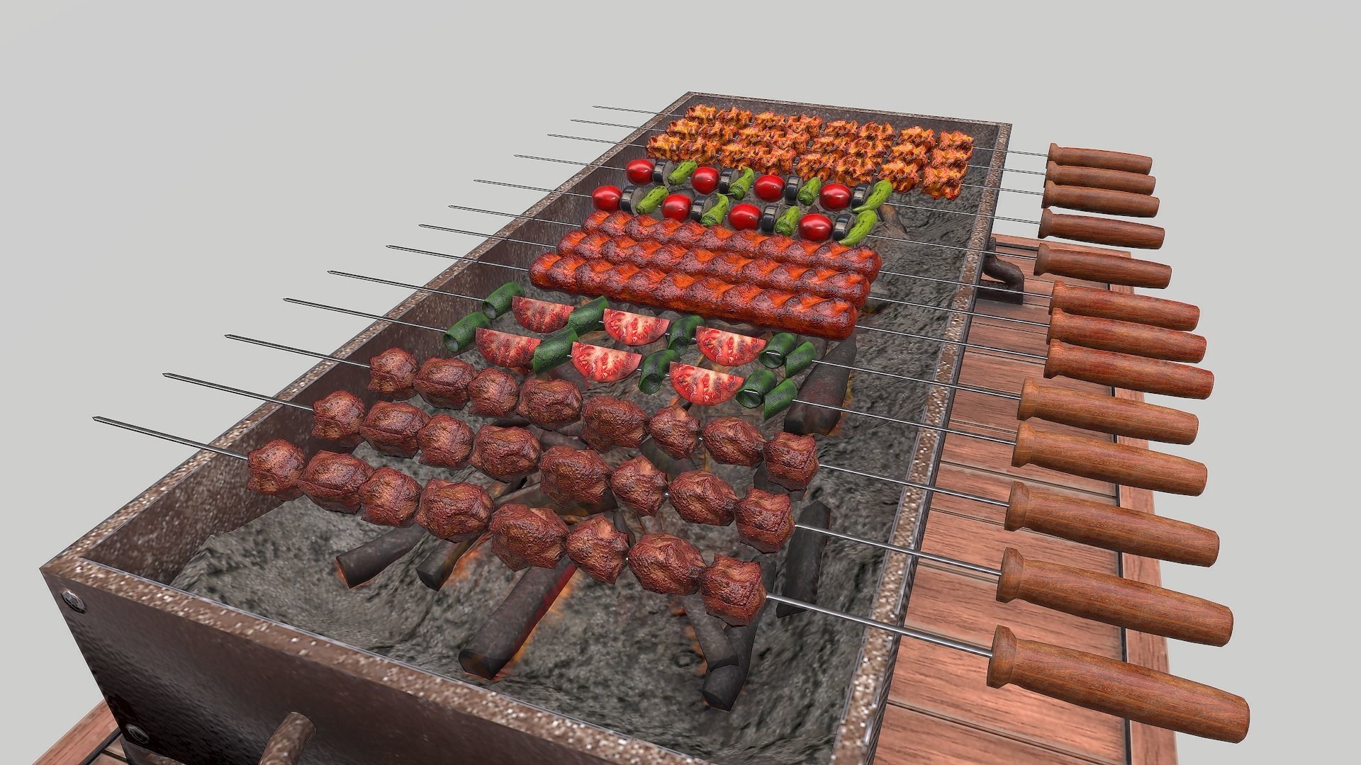 3D Barbeque Meat and Vegetables Low-poly 3D model_4