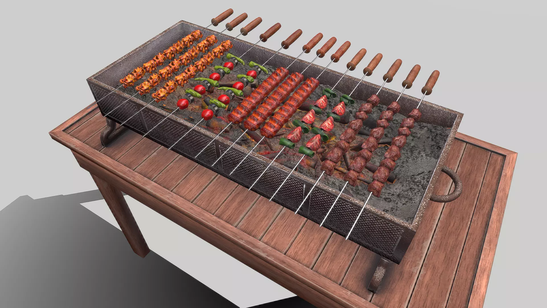 3D Barbeque Meat and Vegetables Low-poly 3D model_0