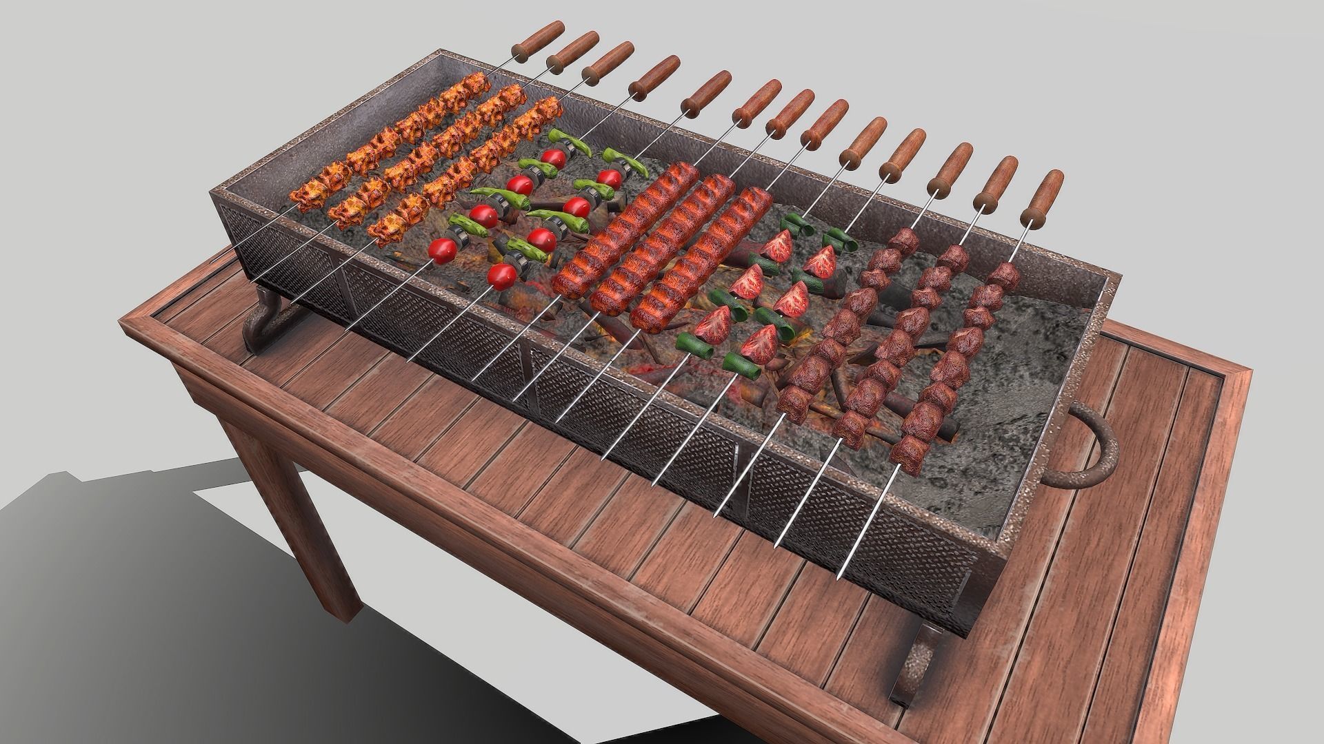 3D Barbeque Meat and Vegetables Low-poly 3D model_0