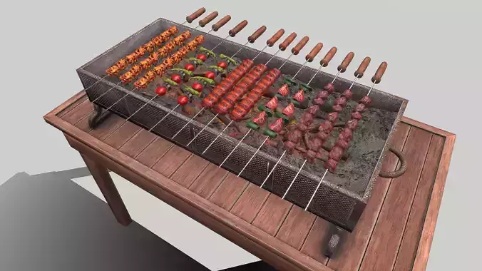 3D Barbeque Meat and Vegetables Low-poly 3D model