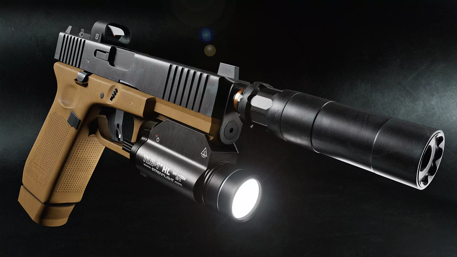 Glock G17 Gen5 FR Coyote with attachments Low-poly 3D model_0