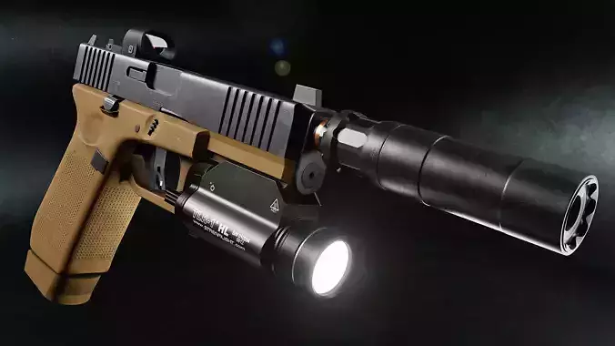 Glock G17 Gen5 FR Coyote with attachments Low-poly 3D model