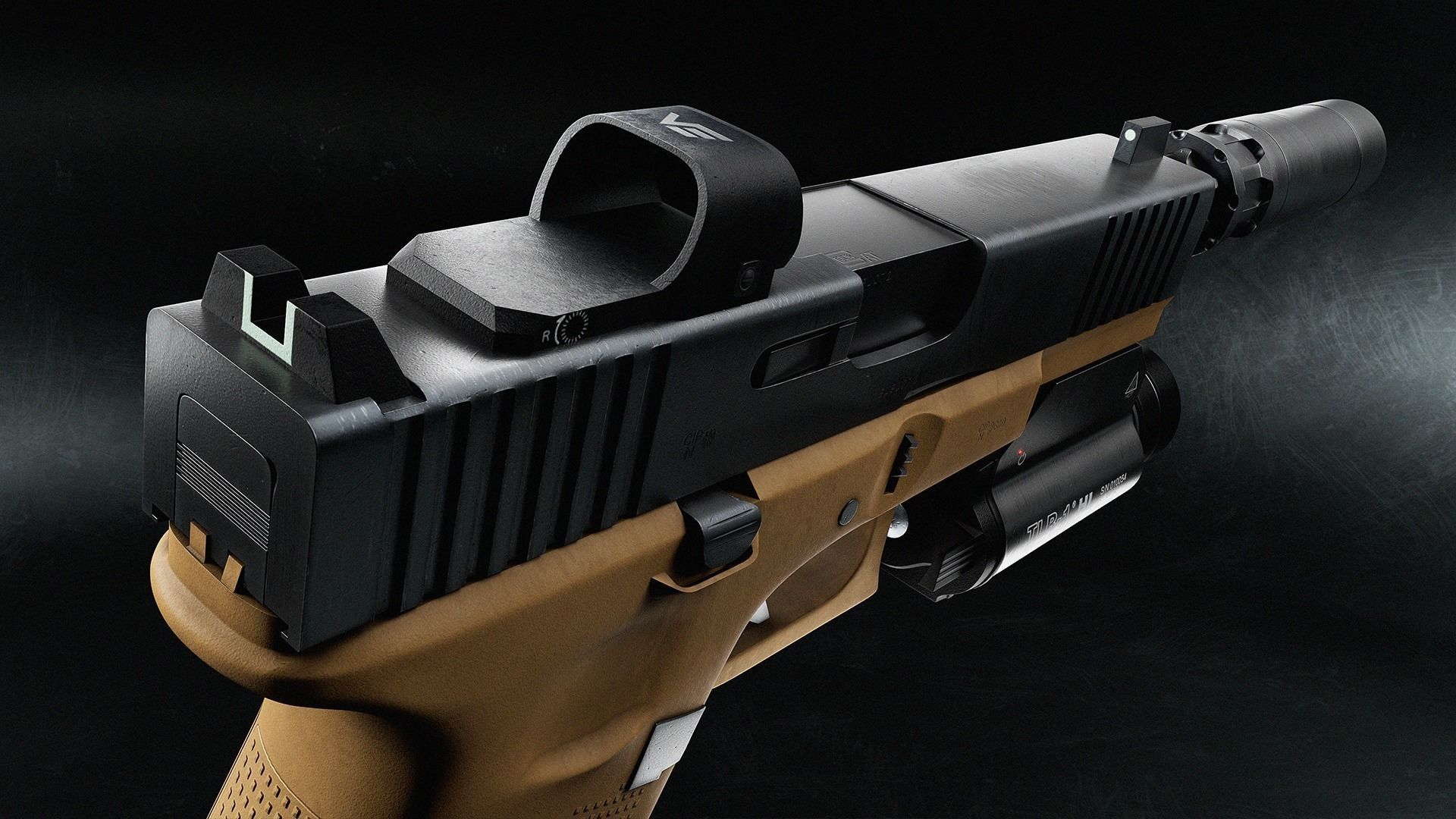 Glock G17 Gen5 FR Coyote with attachments Low-poly 3D model_2