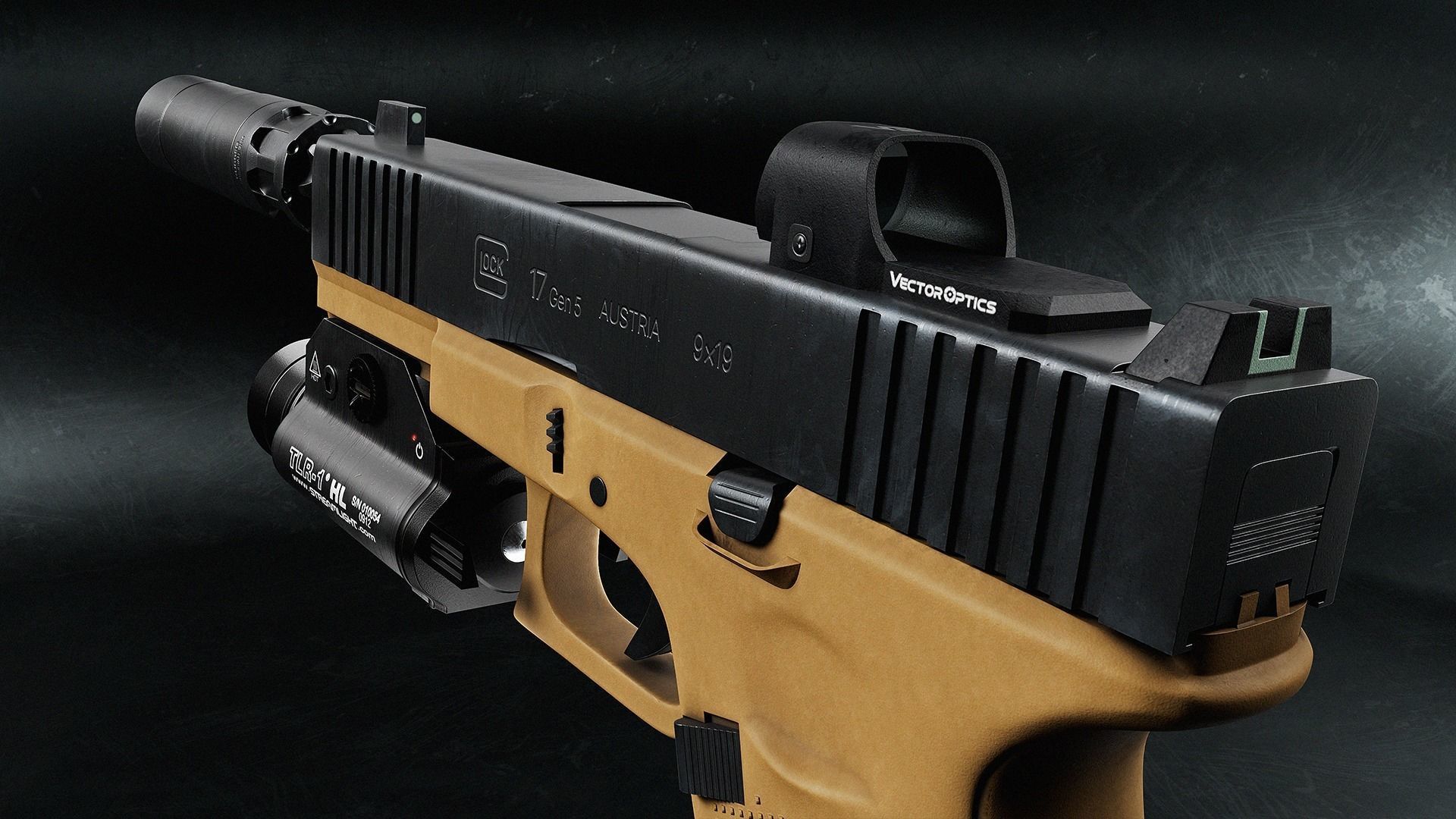 Glock G17 Gen5 FR Coyote with attachments Low-poly 3D model_1