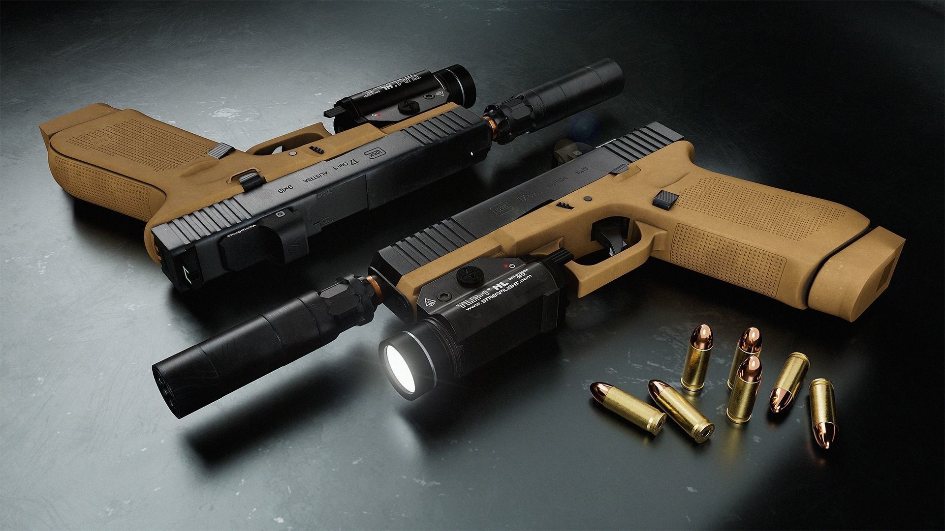 Glock G17 Gen5 FR Coyote with attachments Low-poly 3D model_4