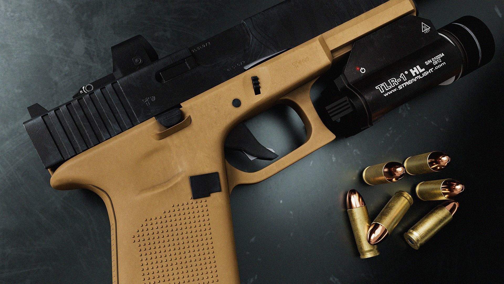 Glock G17 Gen5 FR Coyote with attachments Low-poly 3D model_5