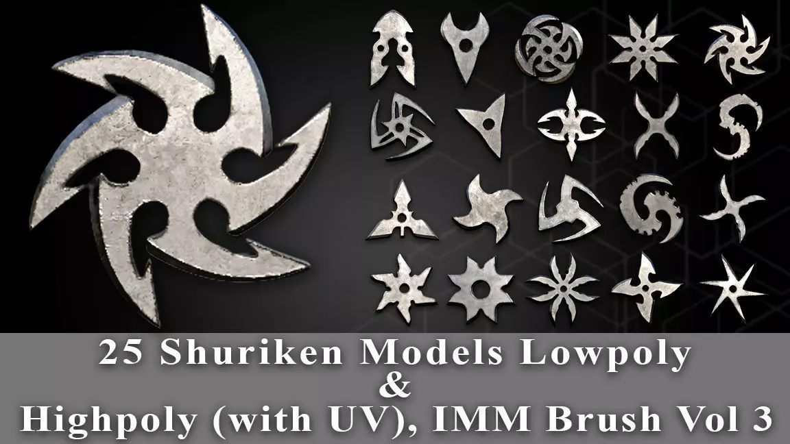 25 Shuriken Model Low and High poly with UV and IMM Brush V 3 Low-poly 3D model_0