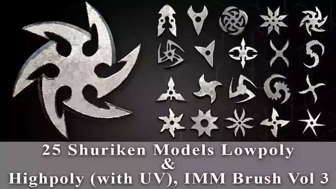 25 Shuriken Model Low and High poly with UV and IMM Brush V 3 Low-poly 3D model