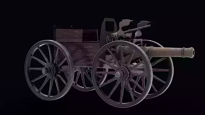 The old carrier cannon cart with barrel and gun 