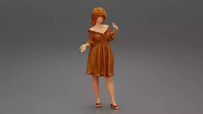 woman with Short Curly Hair wearing dress in Fashion Style