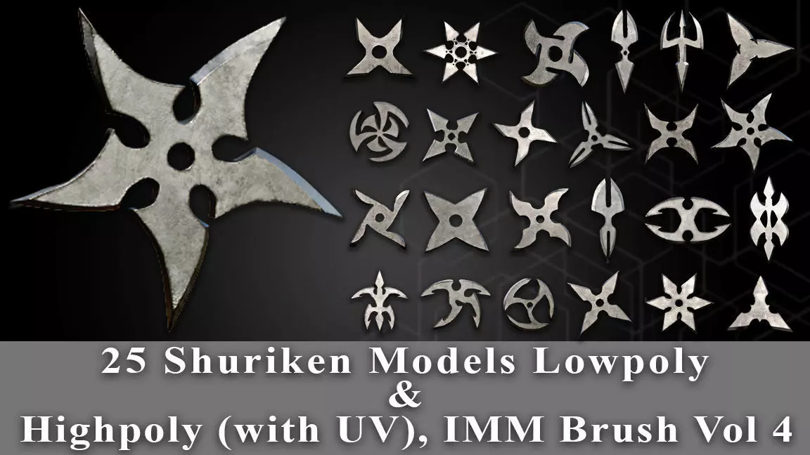 25 Shuriken Model Low and High poly with UV and IMM Brush V 4 Low-poly 3D model_0