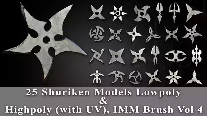 25 Shuriken Model Low and High poly with UV and IMM Brush V 4 Low-poly 3D model