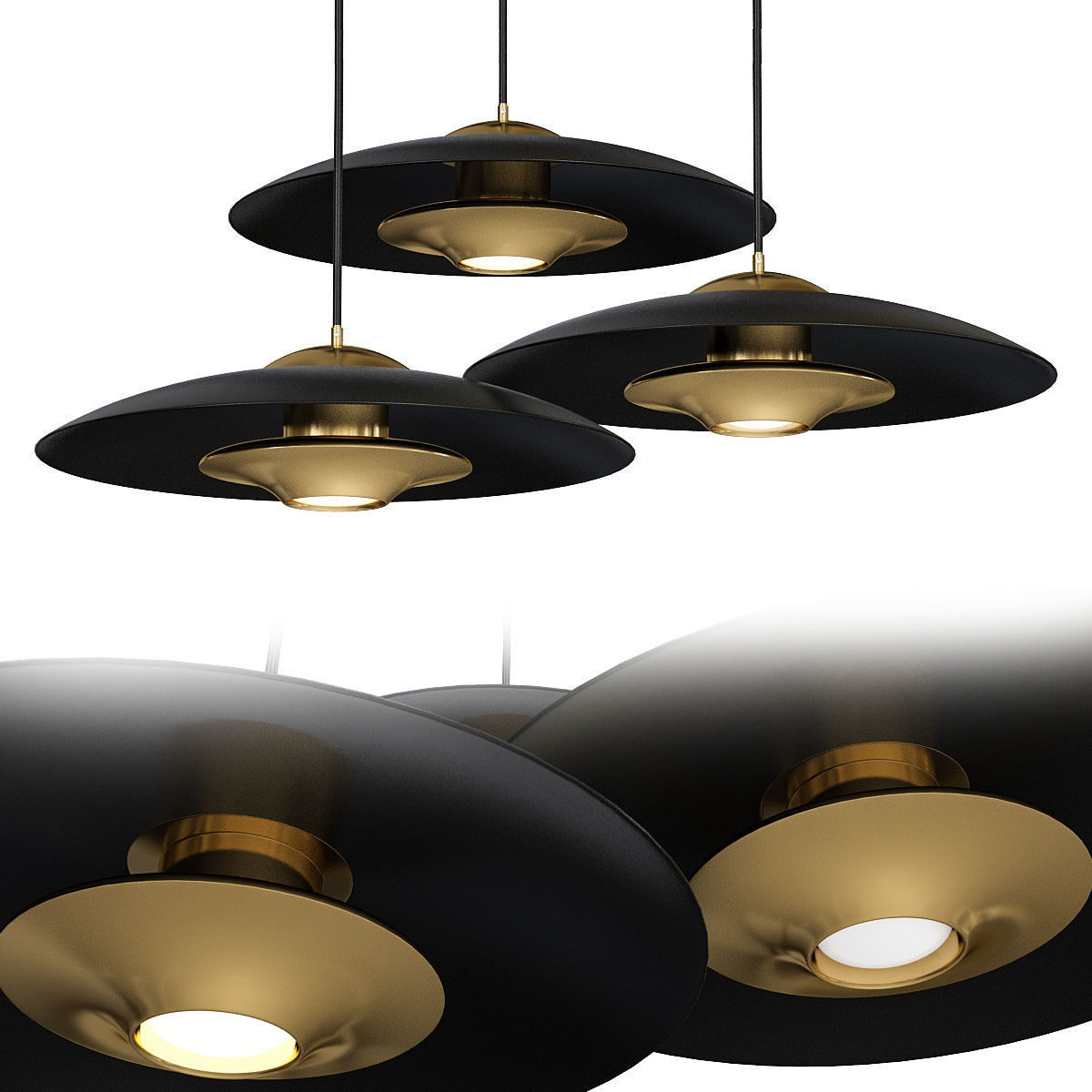 KEIJO three pendant lights gold 3D model_2