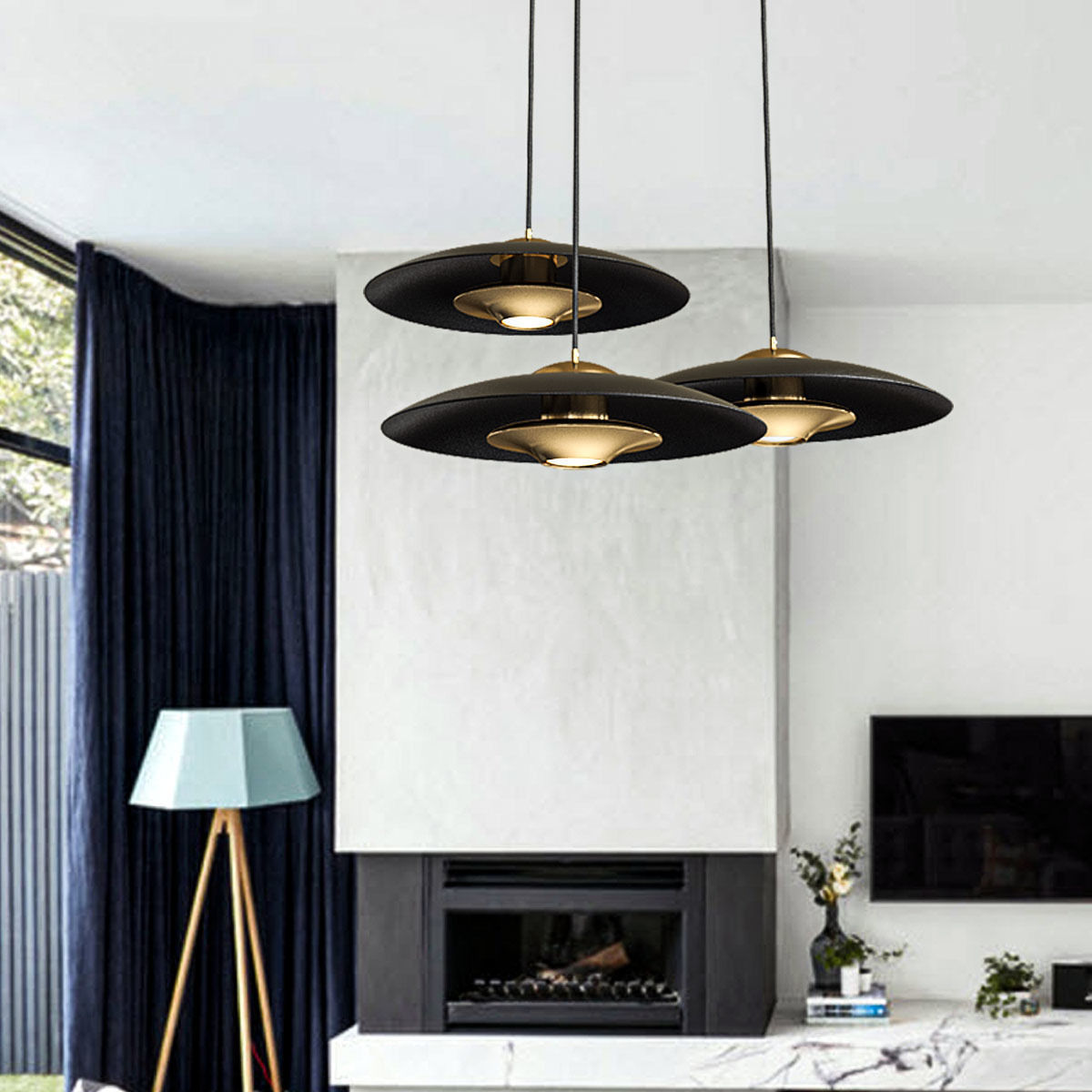 KEIJO three pendant lights gold 3D model_3