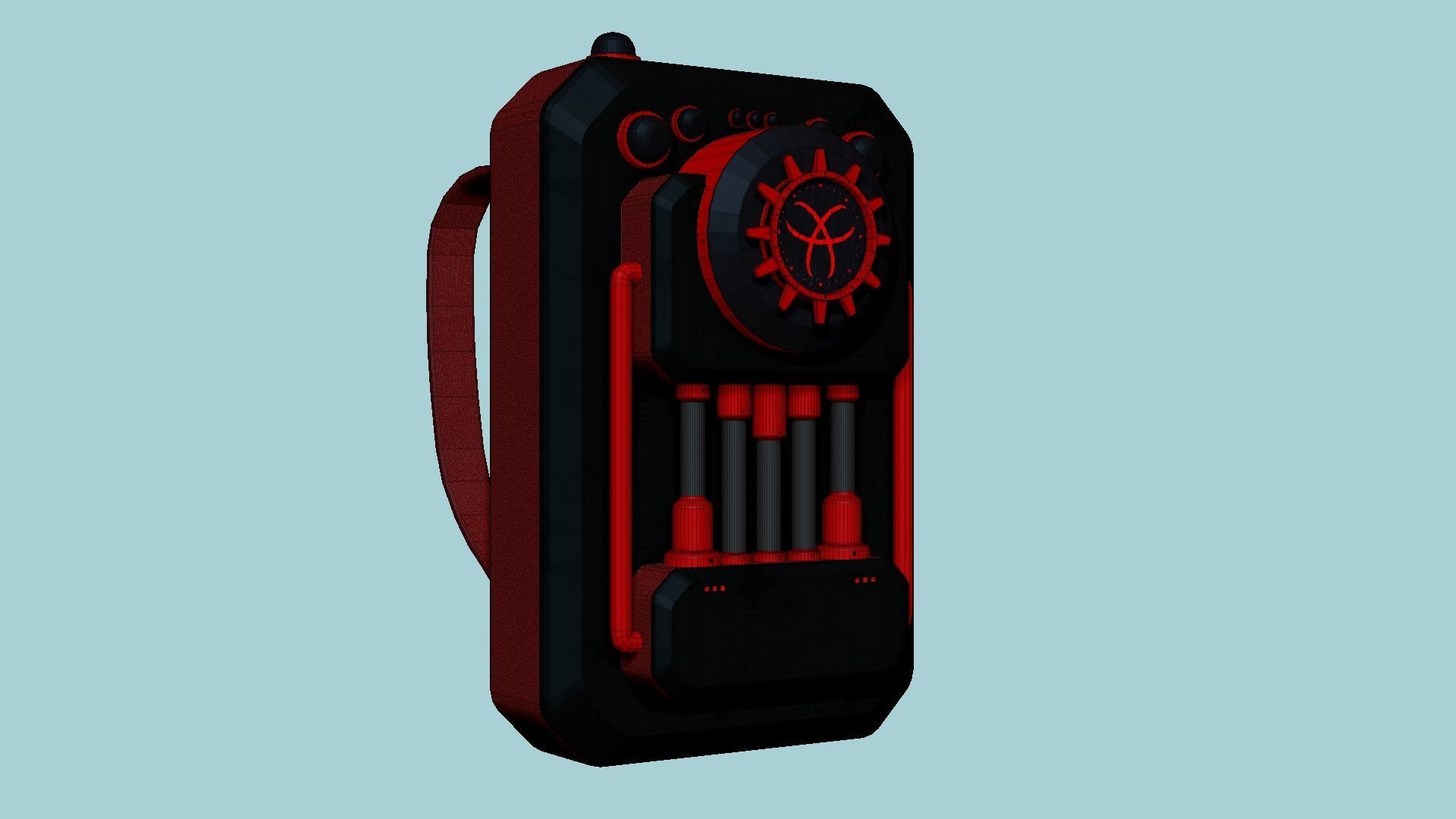 SciFi Backpack I08 Black Red - Fashion Character Design Low-poly 3D model_6
