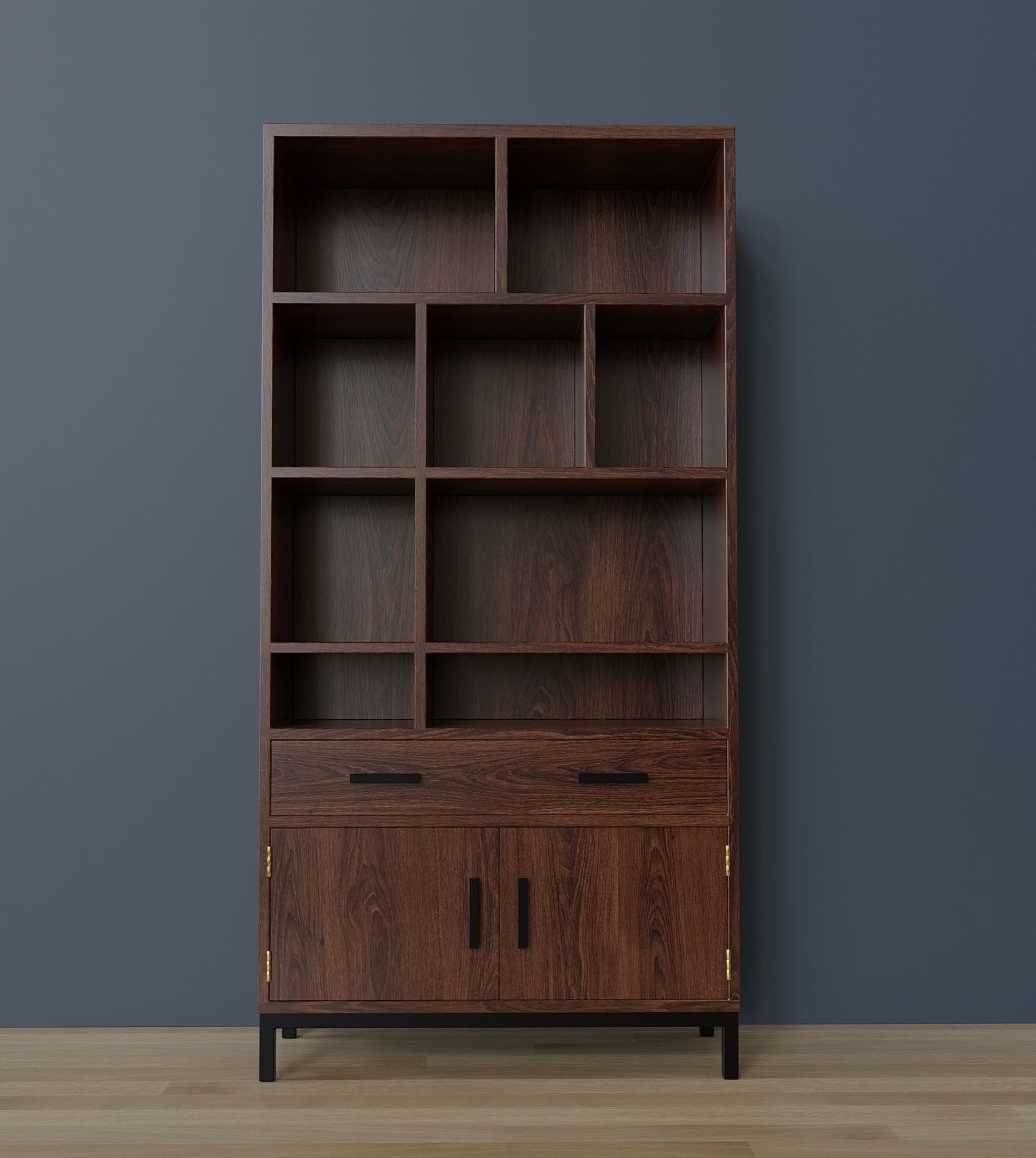 Bookcase with drawer and doors Low-poly 3D model_1