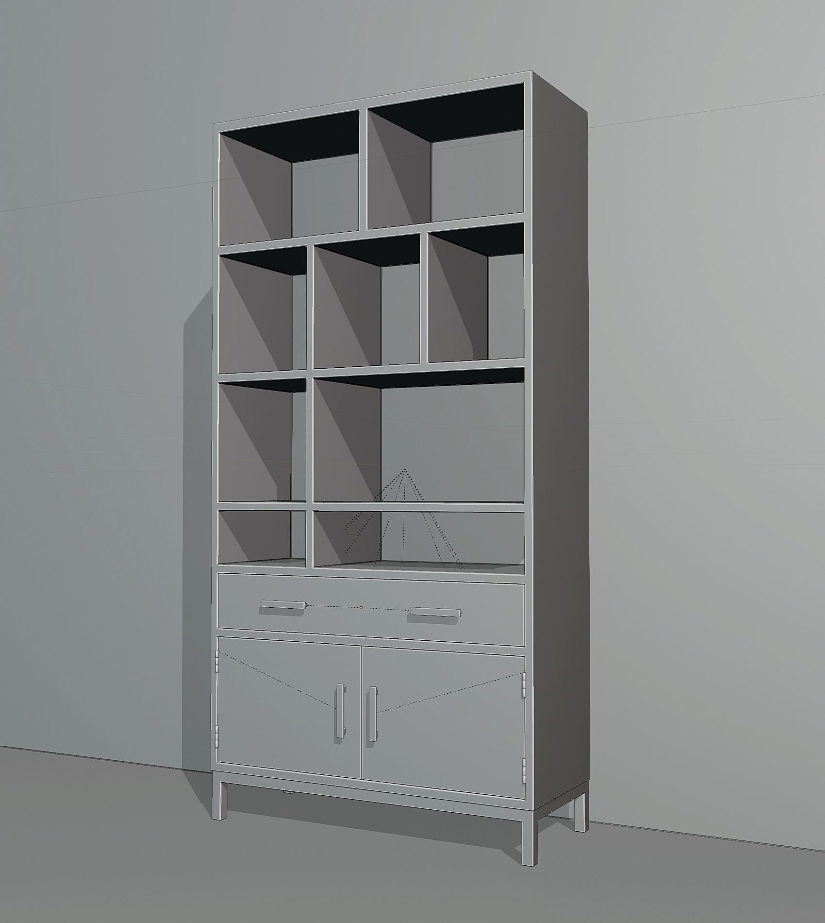 Bookcase with drawer and doors Low-poly 3D model_3