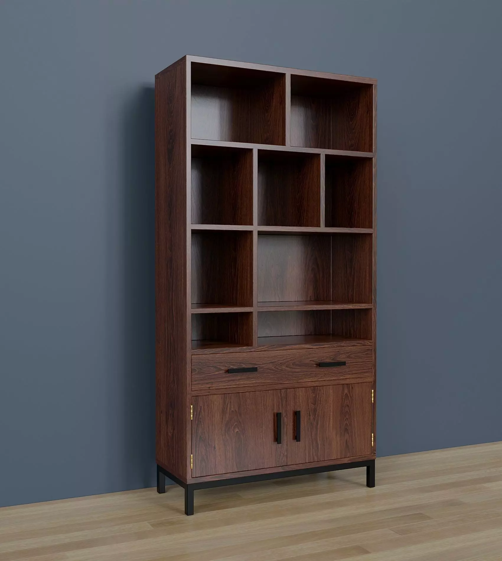 Bookcase with drawer and doors Low-poly 3D model_0
