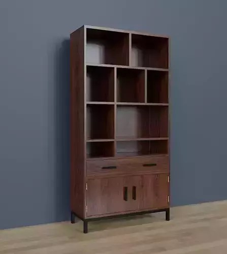 Bookcase with drawer and doors Low-poly 3D model