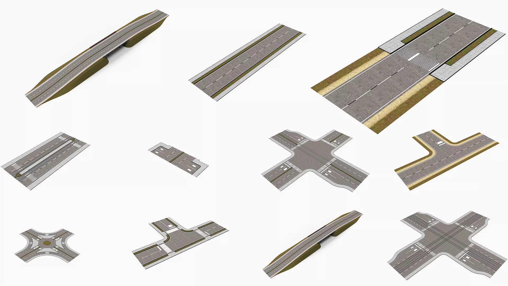 Highway Streets and Construction Roads Unreal Engine Project Low-poly 3D model