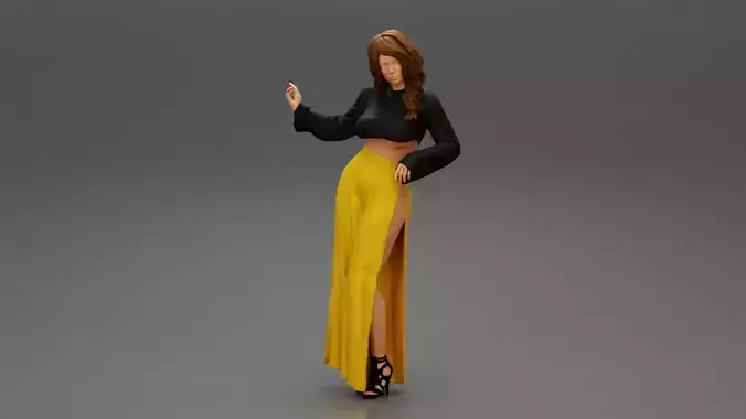 Woman wearing High Waist Split Wide Leg Pants 3D print model