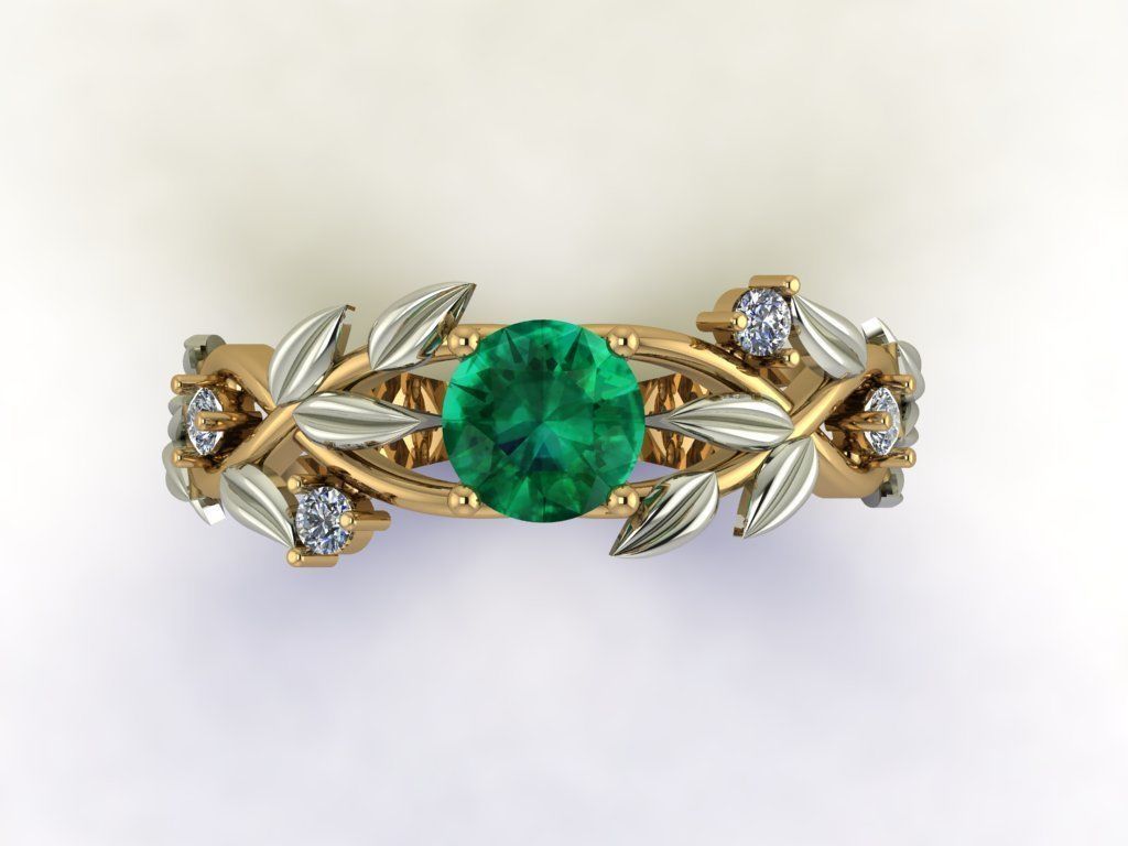  Emerald Ring with Diamonds LEAVES 3D print model_4