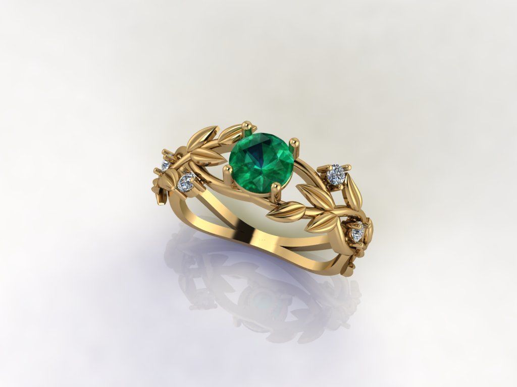  Emerald Ring with Diamonds LEAVES 3D print model_5