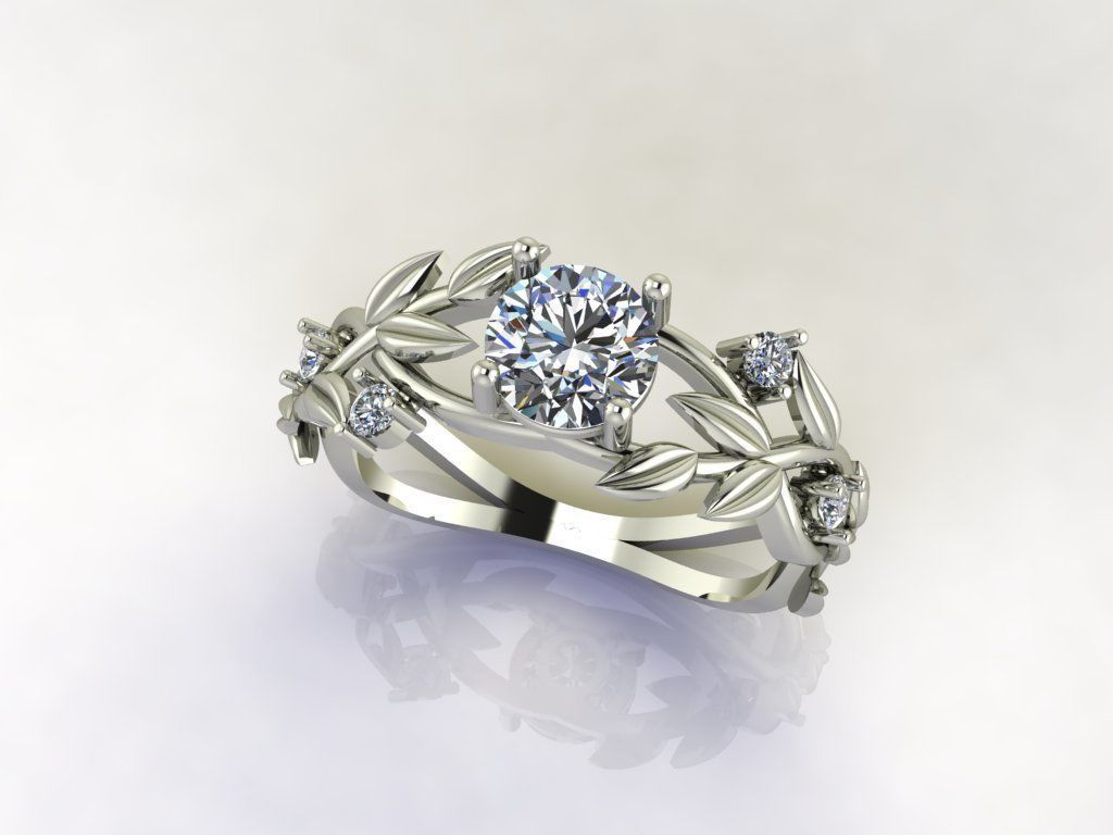  Emerald Ring with Diamonds LEAVES 3D print model_1