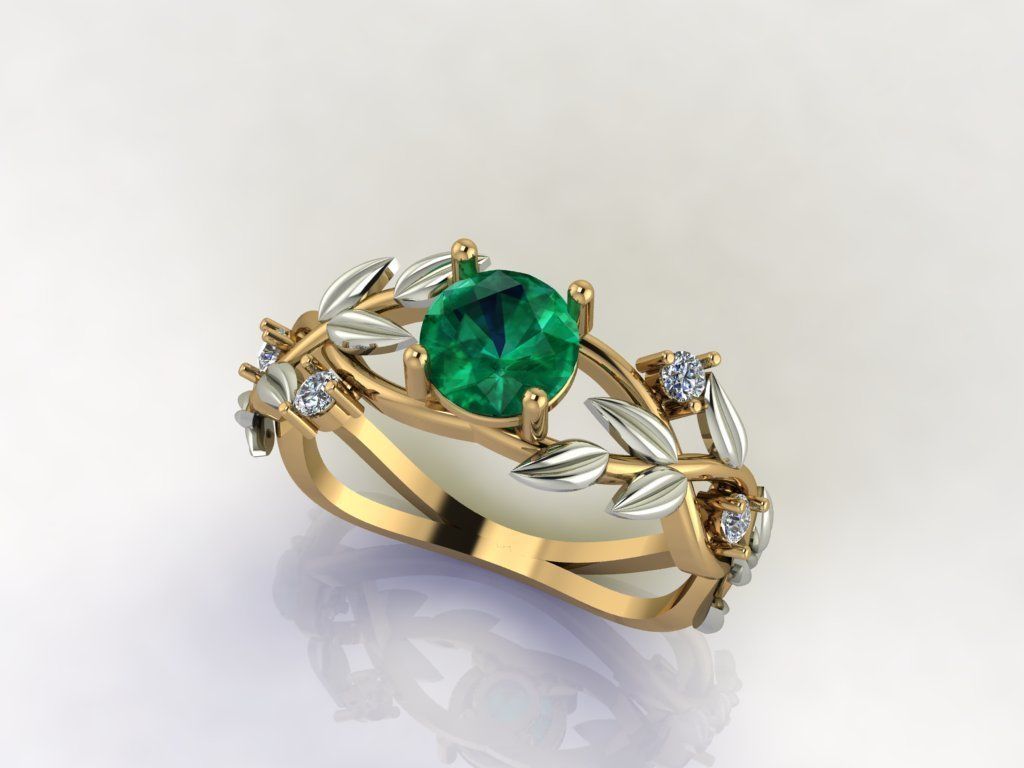  Emerald Ring with Diamonds LEAVES 3D print model_6