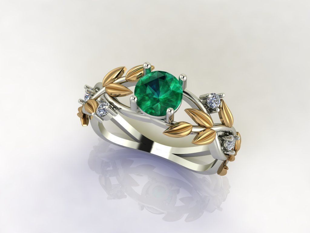  Emerald Ring with Diamonds LEAVES 3D print model_3