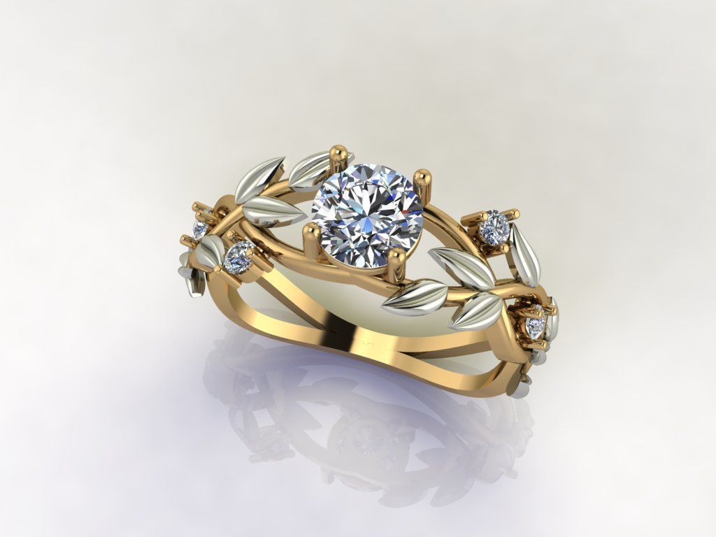  Emerald Ring with Diamonds LEAVES 3D print model_2