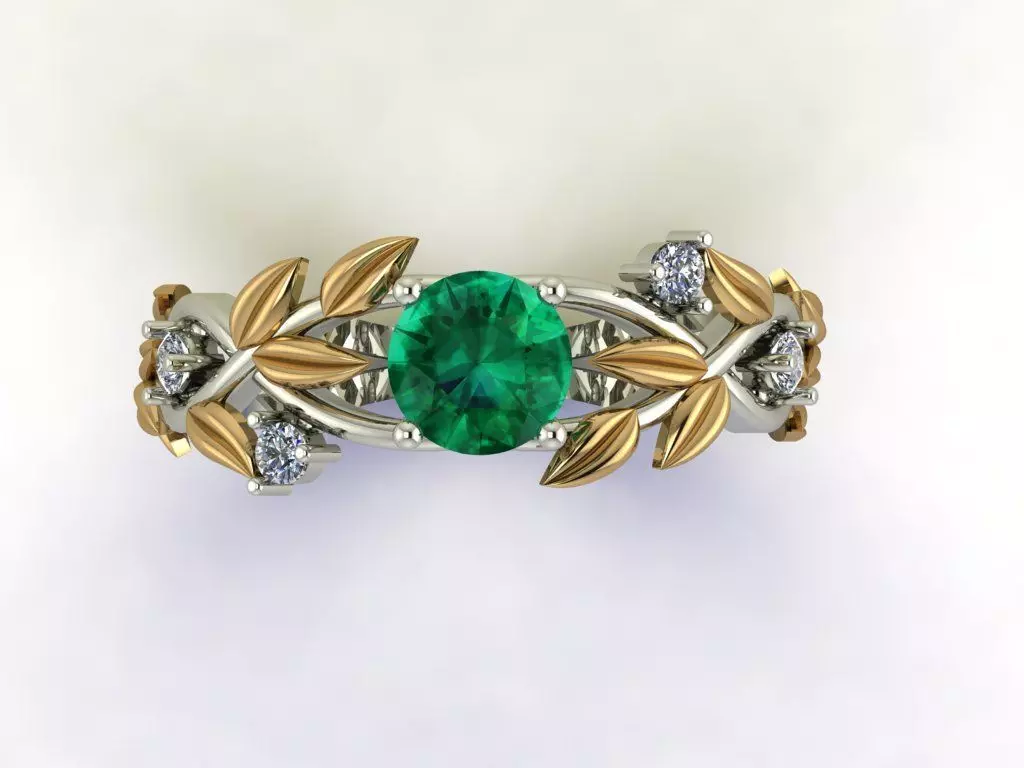  Emerald Ring with Diamonds LEAVES 3D print model_0