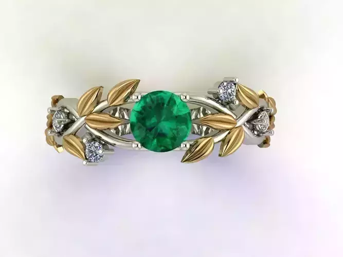  Emerald Ring with Diamonds LEAVES 3D print model