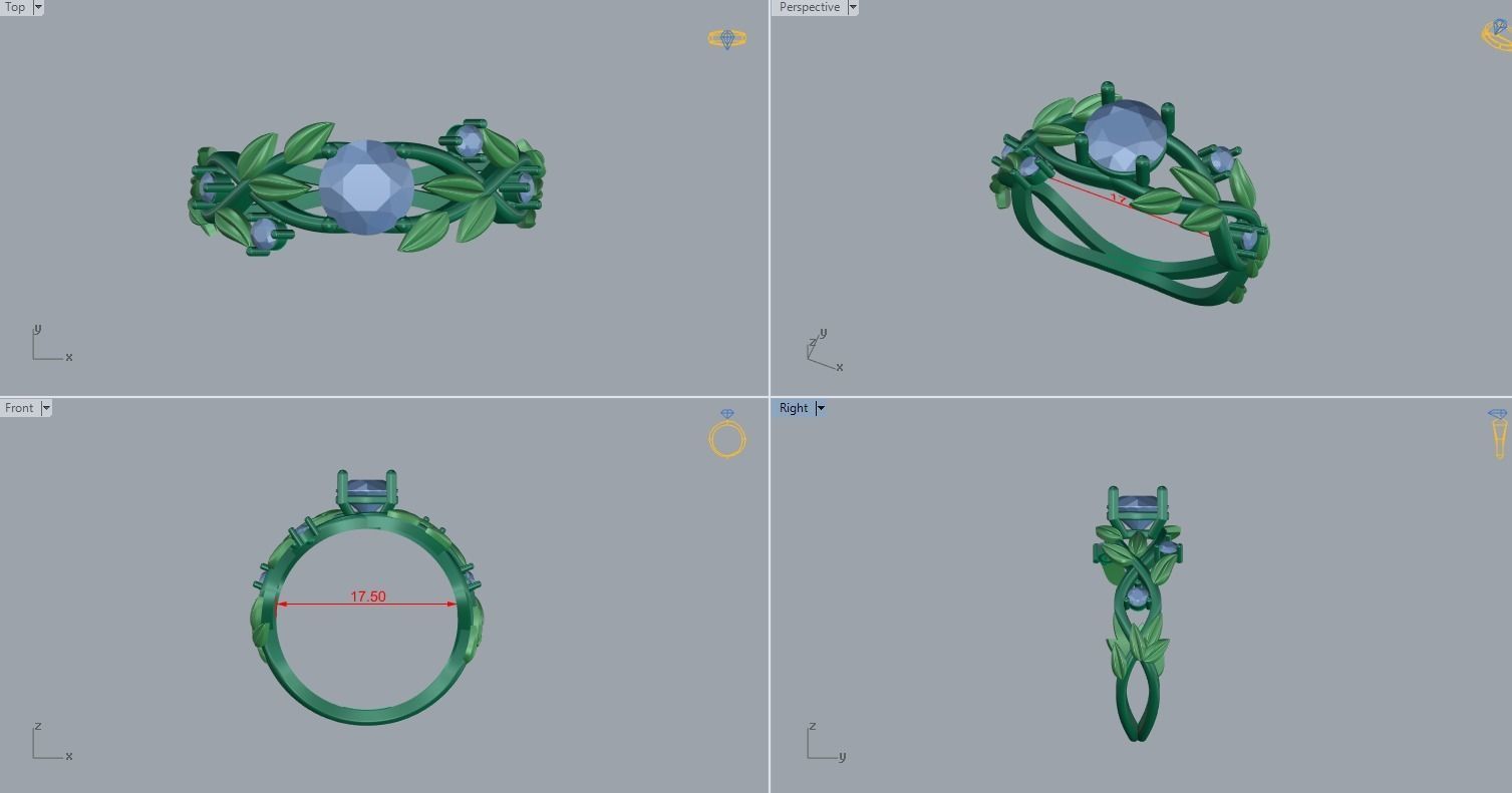  Emerald Ring with Diamonds LEAVES 3D print model_8