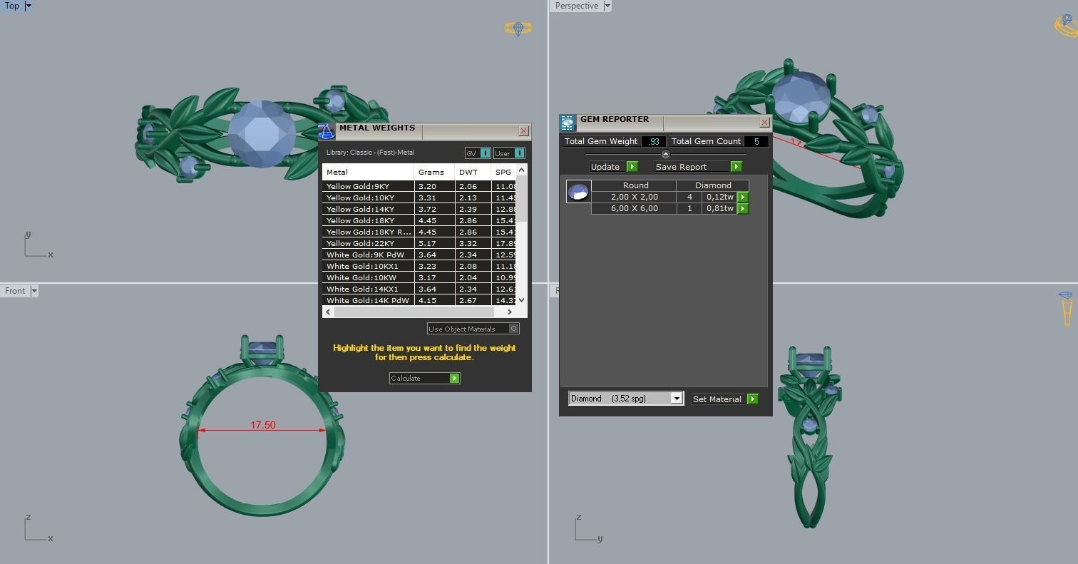  Emerald Ring with Diamonds LEAVES 3D print model_9