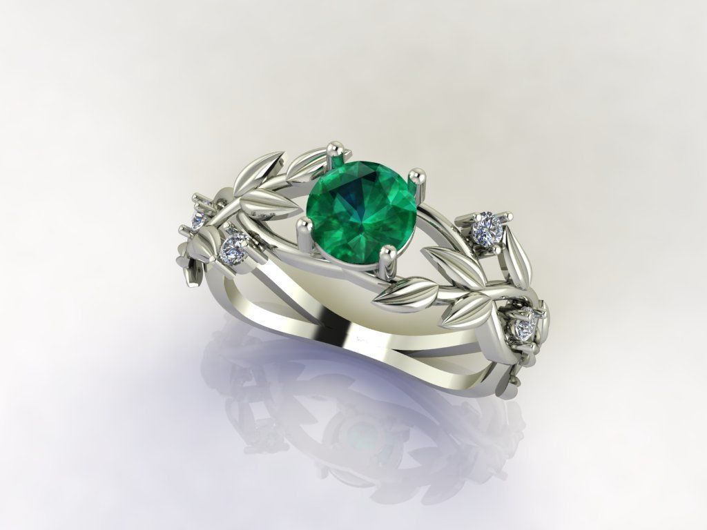  Emerald Ring with Diamonds LEAVES 3D print model_7