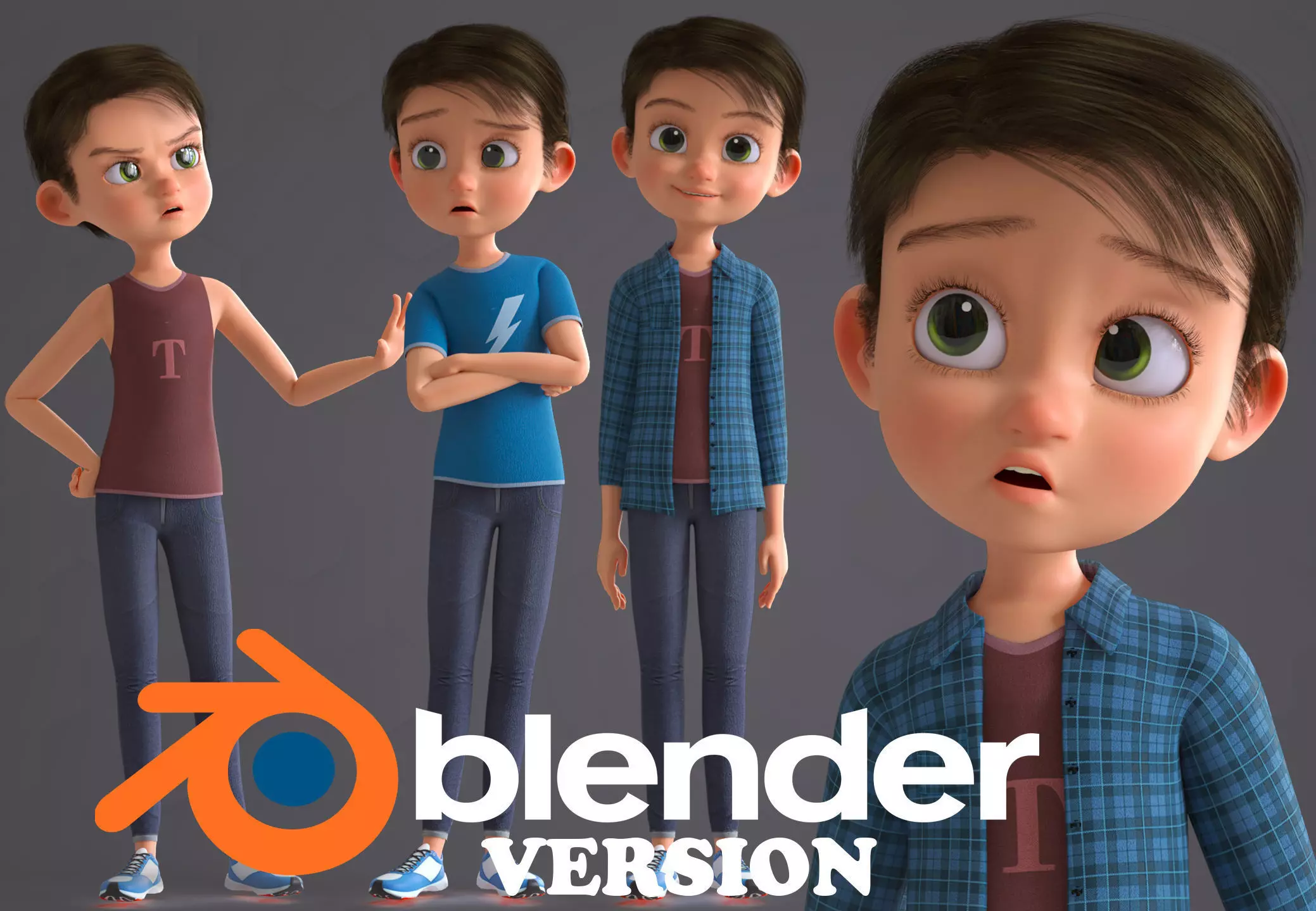 CARTOON CUTE BOY BLENDER VERSION 3D model_0