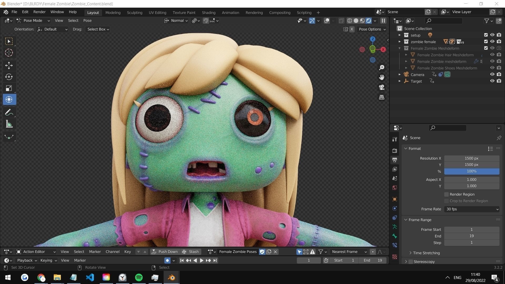 Cartoon Female Zombie Low-poly 3D model_13