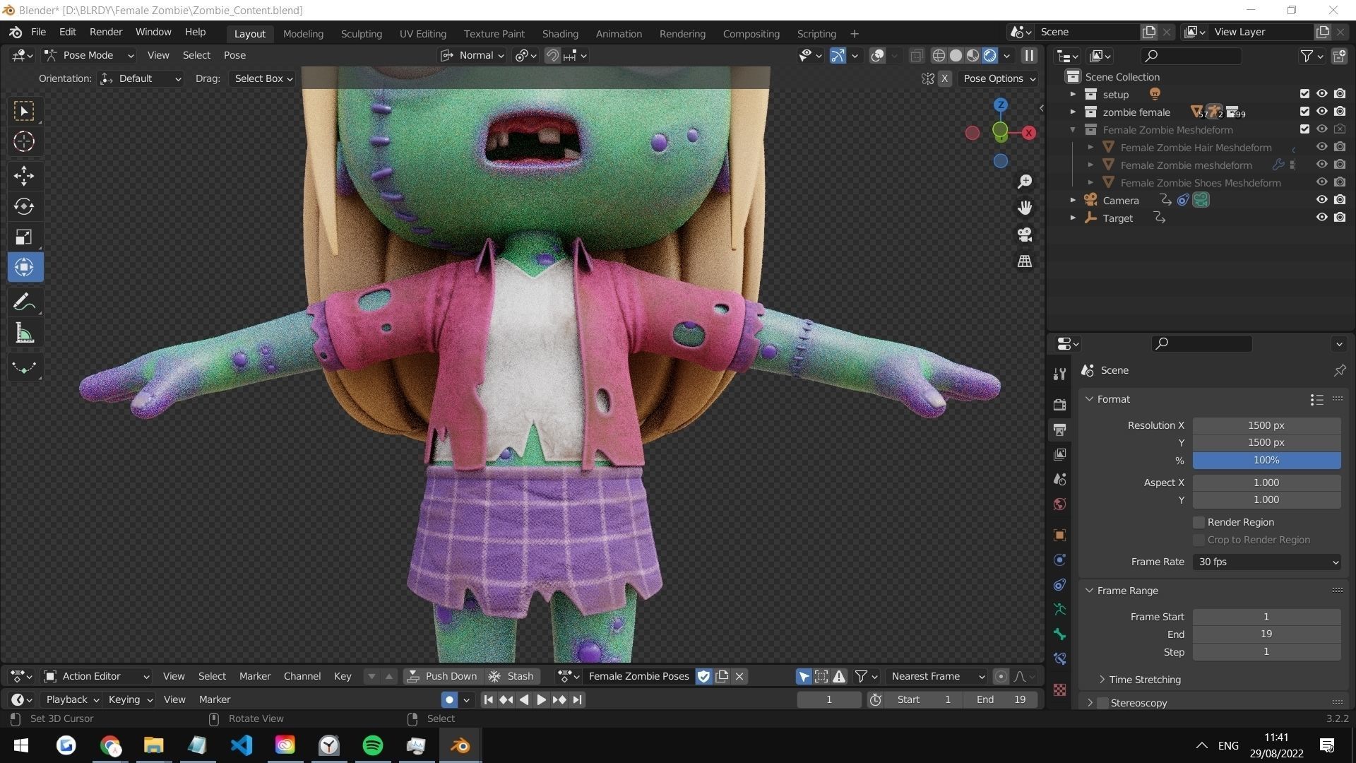 Cartoon Female Zombie Low-poly 3D model_14