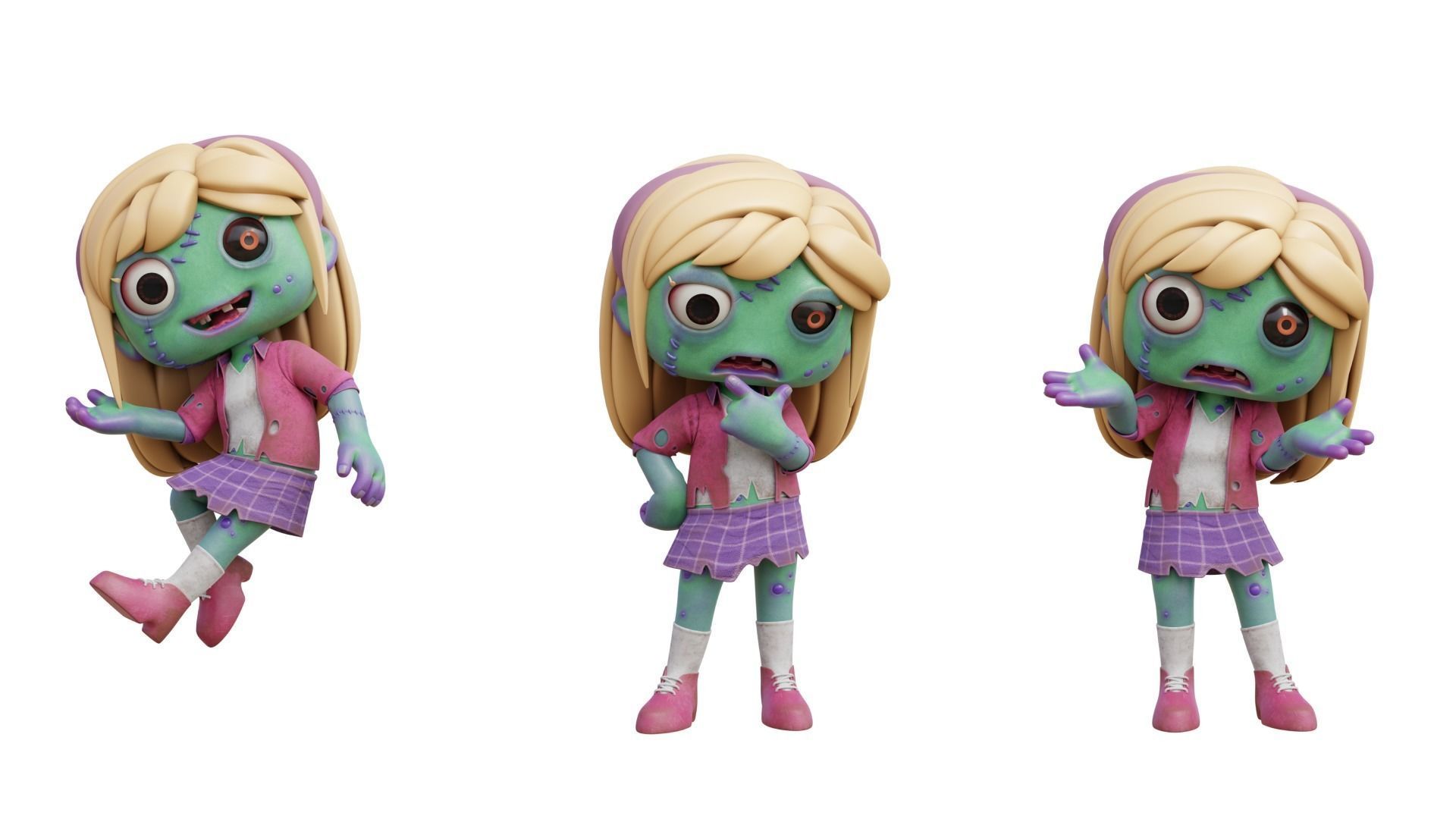 Cartoon Female Zombie Low-poly 3D model_11