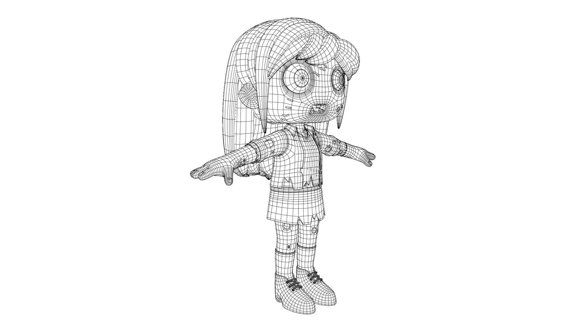 Cartoon Female Zombie Low-poly 3D model_25