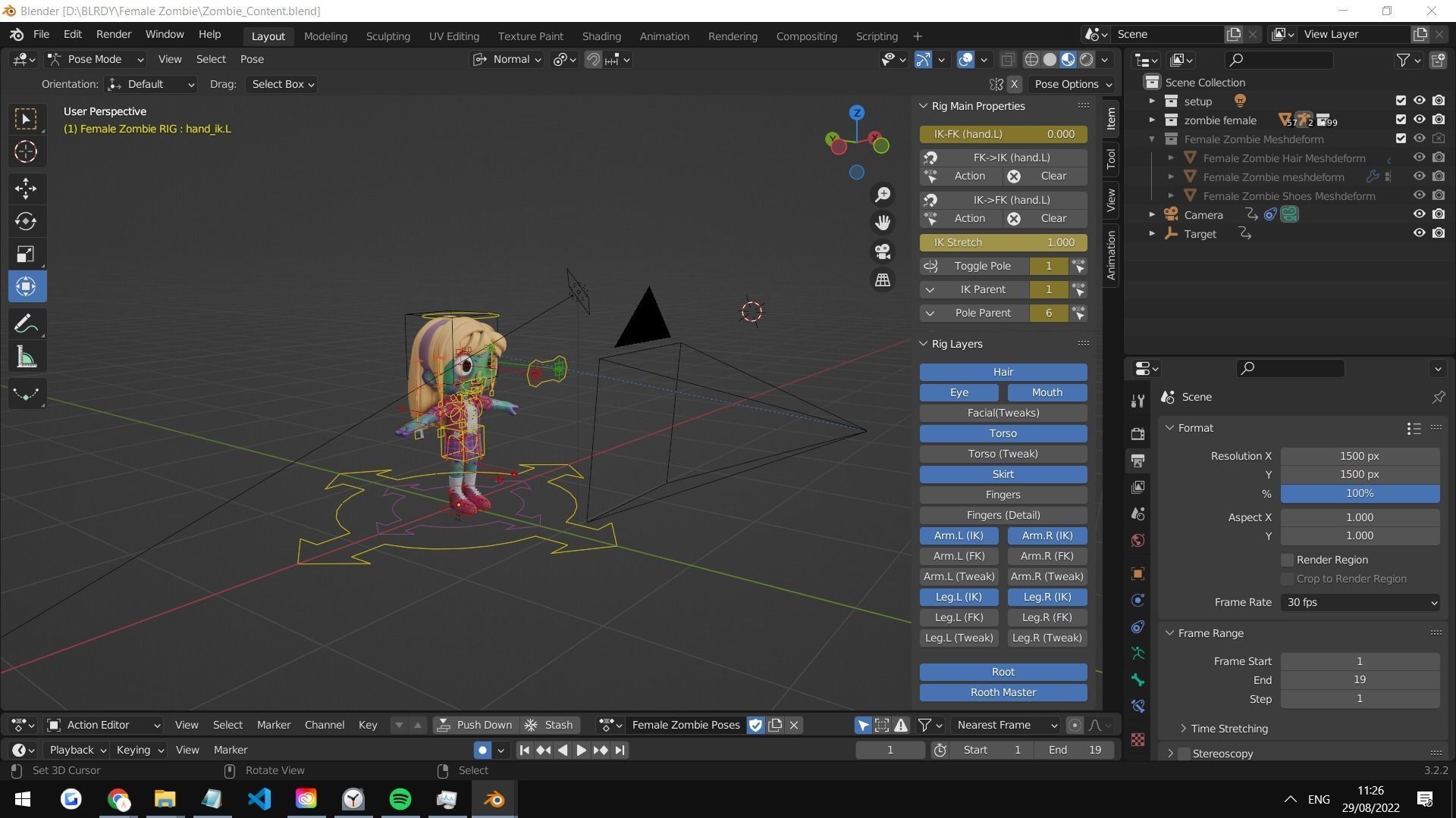 Cartoon Female Zombie Low-poly 3D model_29