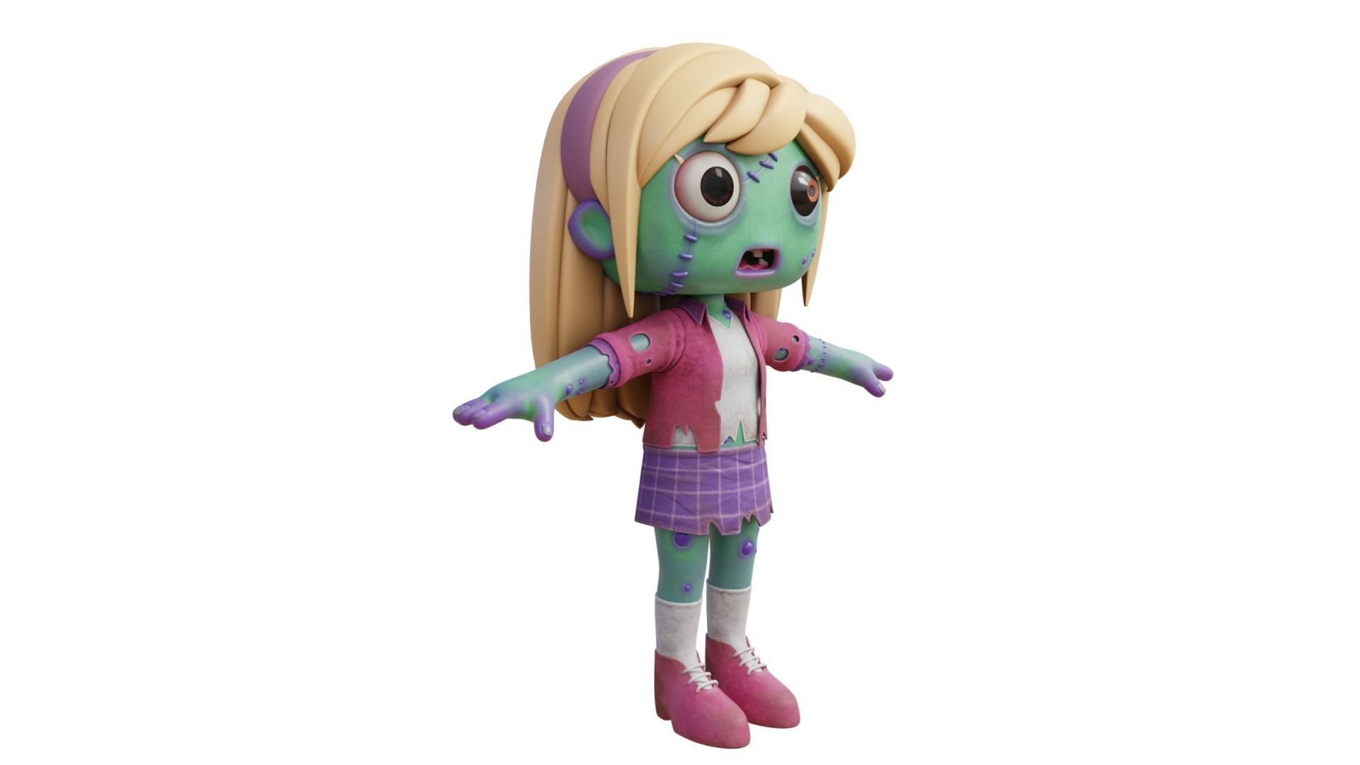Cartoon Female Zombie Low-poly 3D model_20